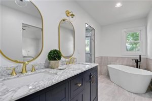 Bathroom remodel with double sinks and beautiful tub